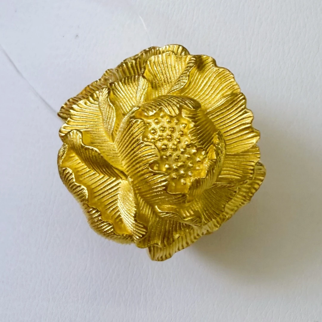 足金999 牡丹花人间富贵花活口黄金戒指