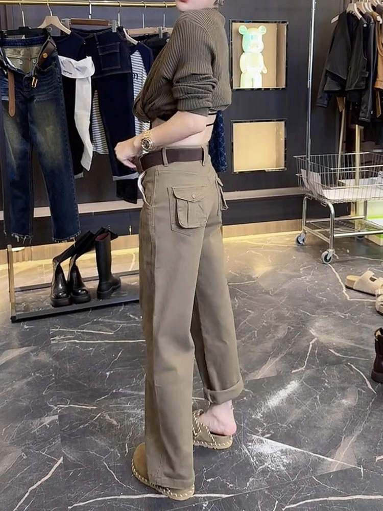 2025秋季新款减龄牛仔裤女大码显瘦直筒裤窄版阔腿裤遮肉拖地长裤