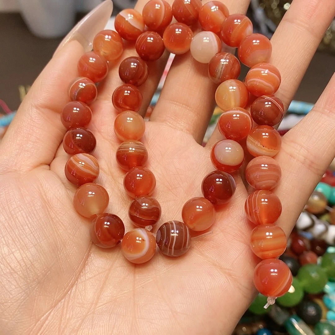 玛瑙/玉髓散珠10mm红玛瑙一条