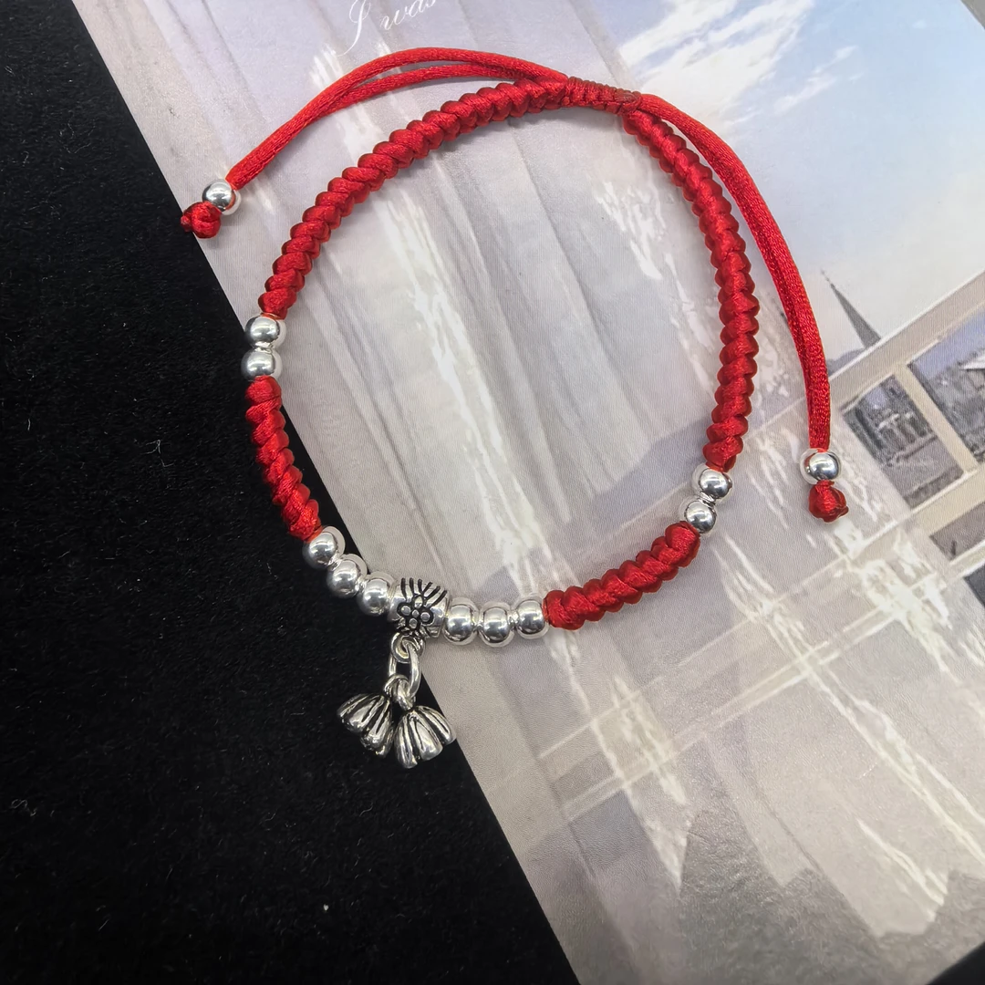925银锦纶手链 925银红绳手链手绳可调节儿童成人款