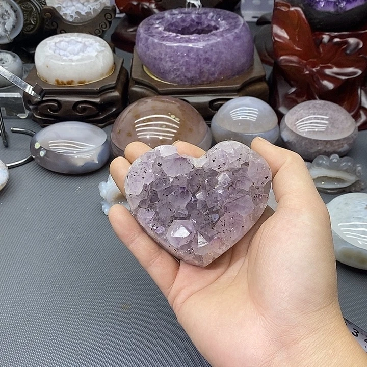 未镶嵌紫晶摆件紫晶爱心