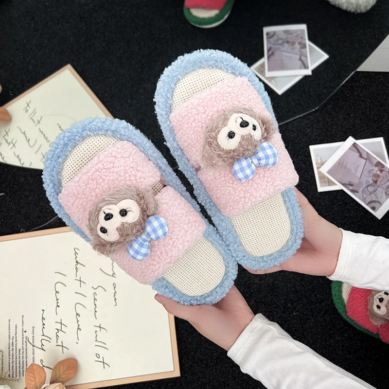 可爱卡通亚麻拖鞋女款春少女心居家拖鞋室内外防滑软底静音拖鞋