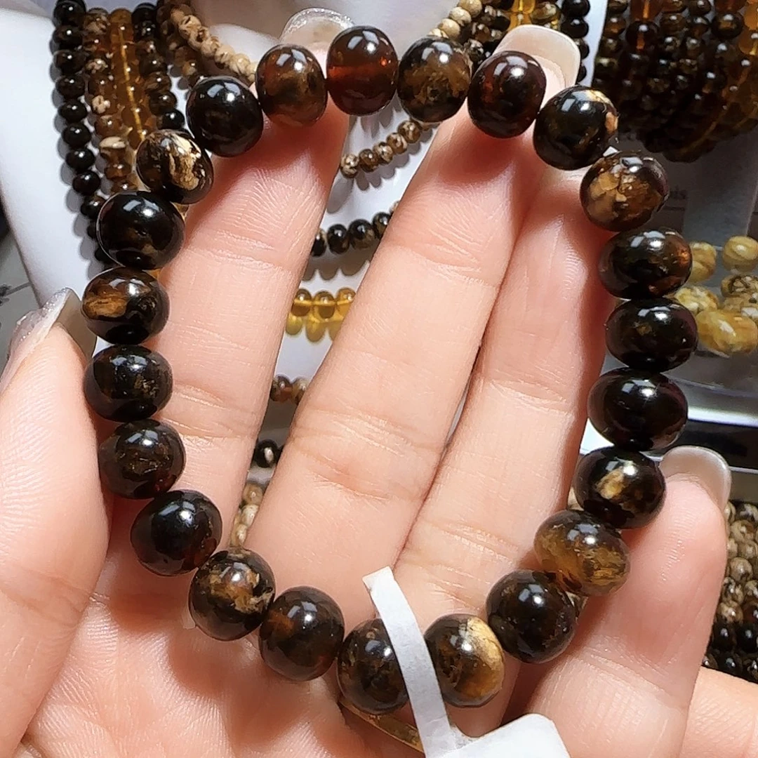 琥珀未镶嵌裸石9+黑花