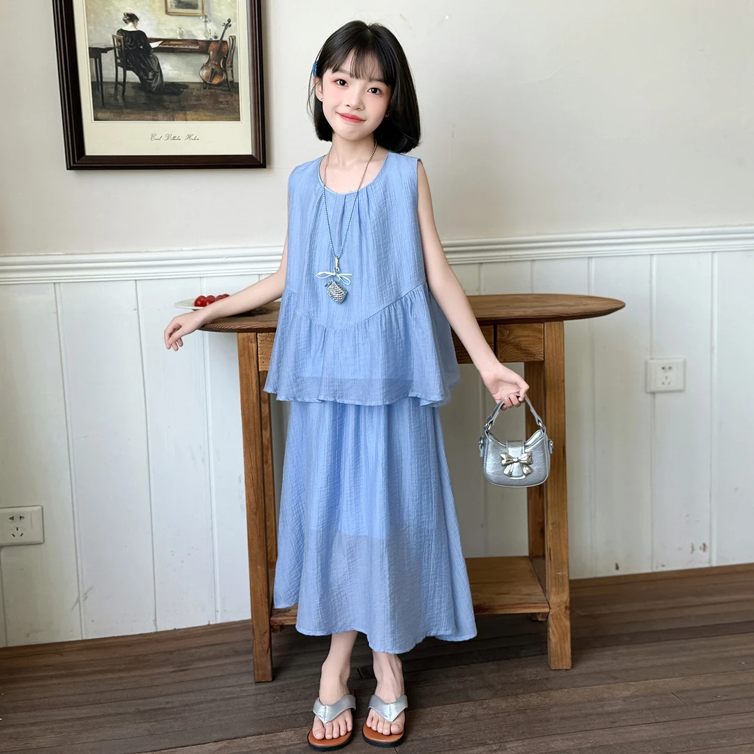 女童夏装套装2025新款韩版儿童夏季裙子女孩洋气长款套装裙公主裙