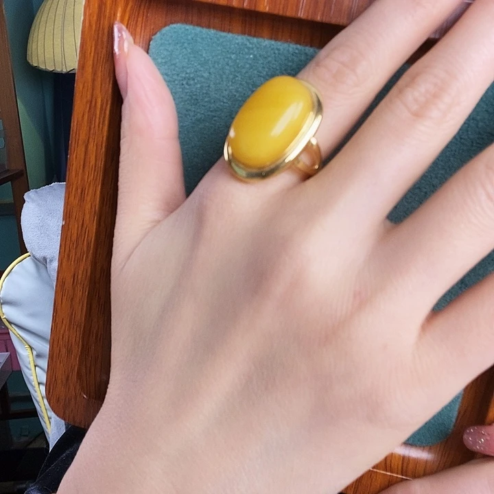 蜜蜡银S925镶嵌戒指戒指