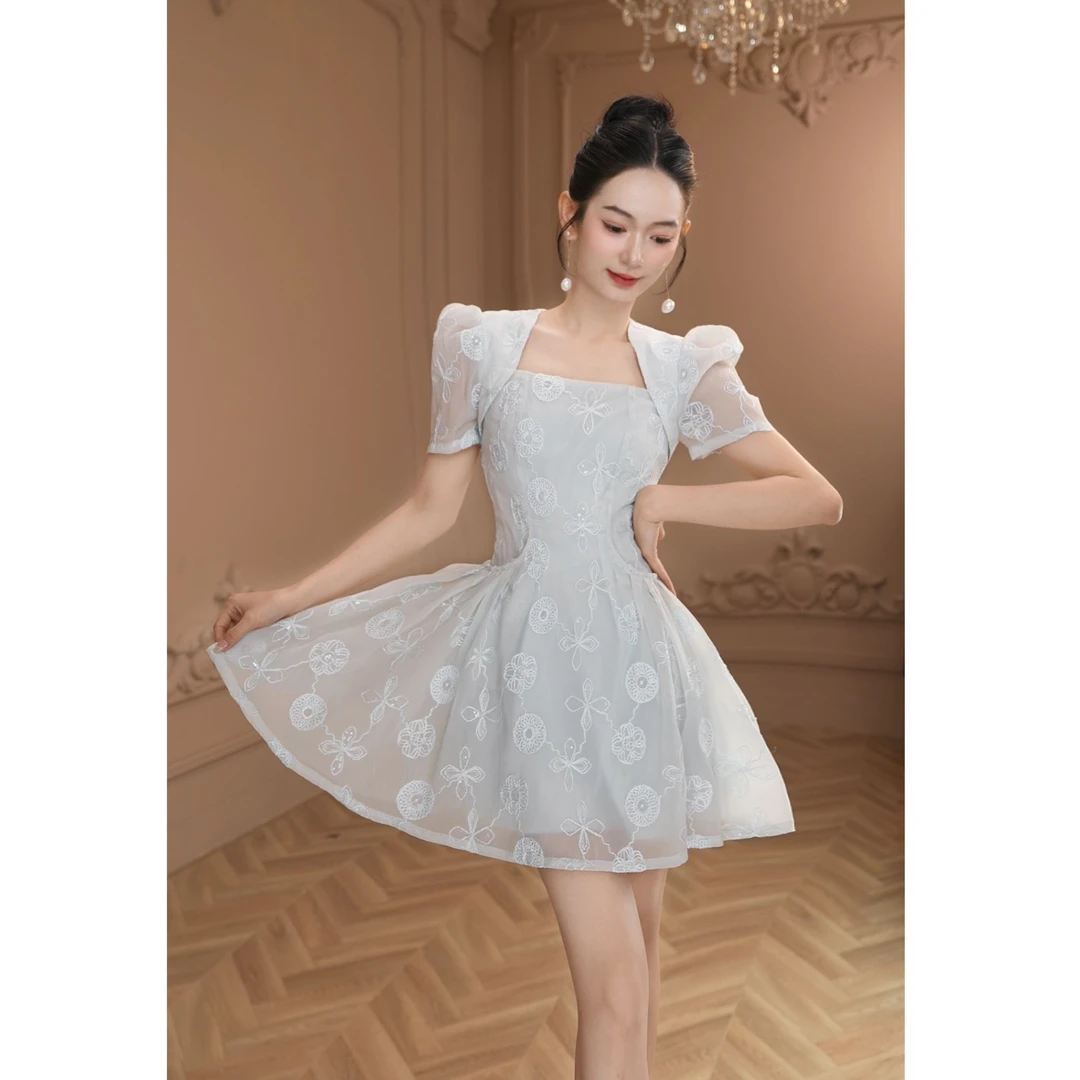 [设计师定制】新款法式气质名媛收腰显瘦夏季复古优雅连衣裙21770