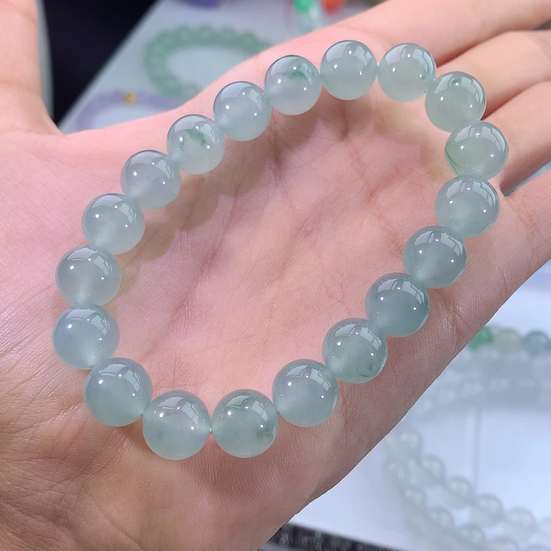 未镶嵌手链翡翠翡翠冰晴绿飘花手串
