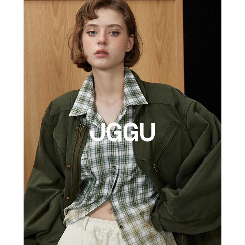 JGGU晶咕黑标【巴恩日记】宽松重工纯棉水洗刺绣工装风衣JG12240200