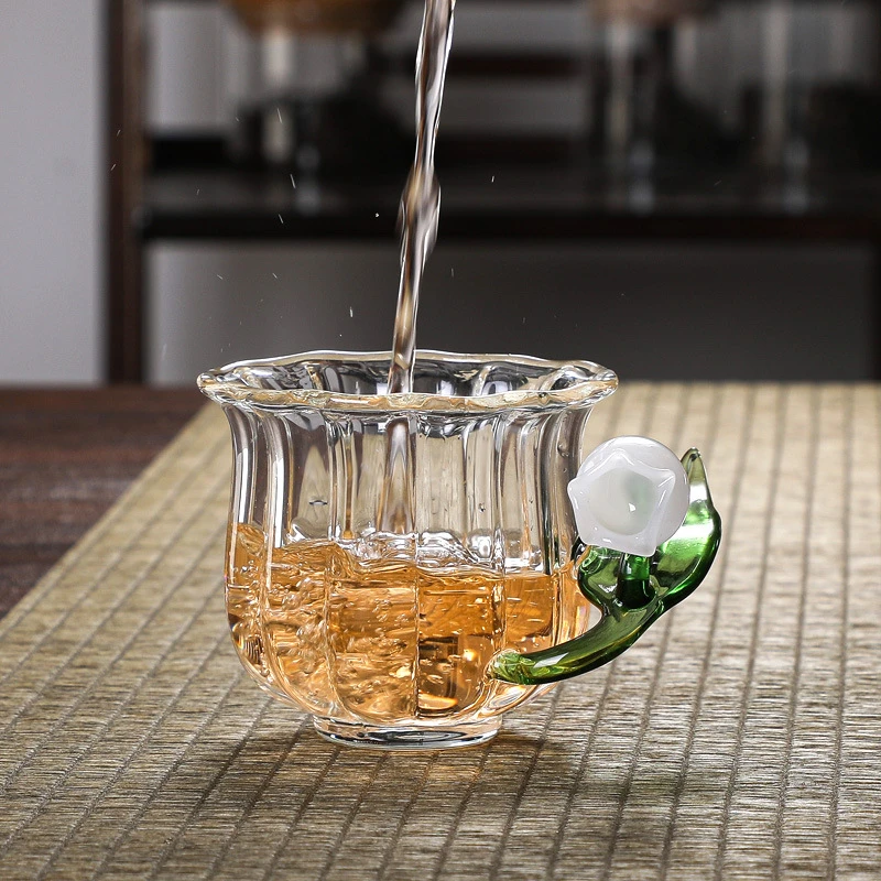 日式手工铃兰花茶杯高颜值玻璃咖啡杯高硼硅玻璃水杯网红款茶杯子