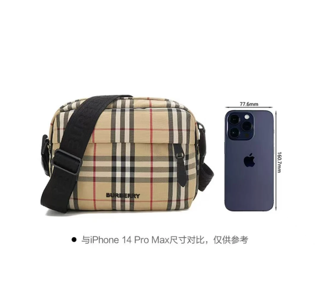 未使用 BURBERRY/博柏利 全新未使用 字母微标拉链格纹单肩斜挎包
