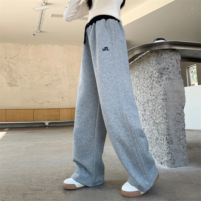 儿童秋装2025新款大女童装灰色裤子春秋款运动卫裤秋季阔腿直筒裤