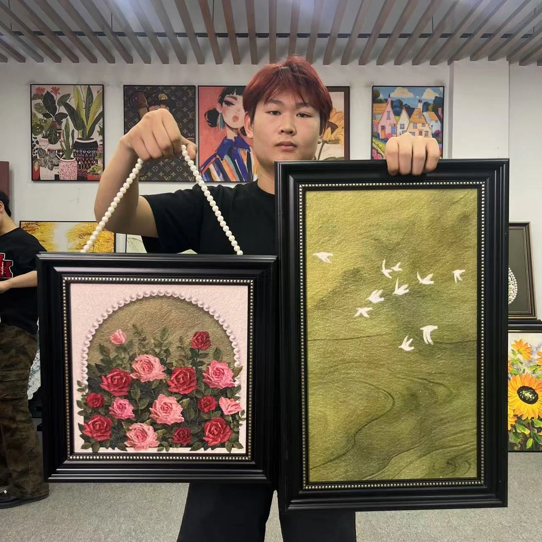 现代法式轻奢绿色飞燕花卉装饰画复古高级感玄关卧室装饰画4060
