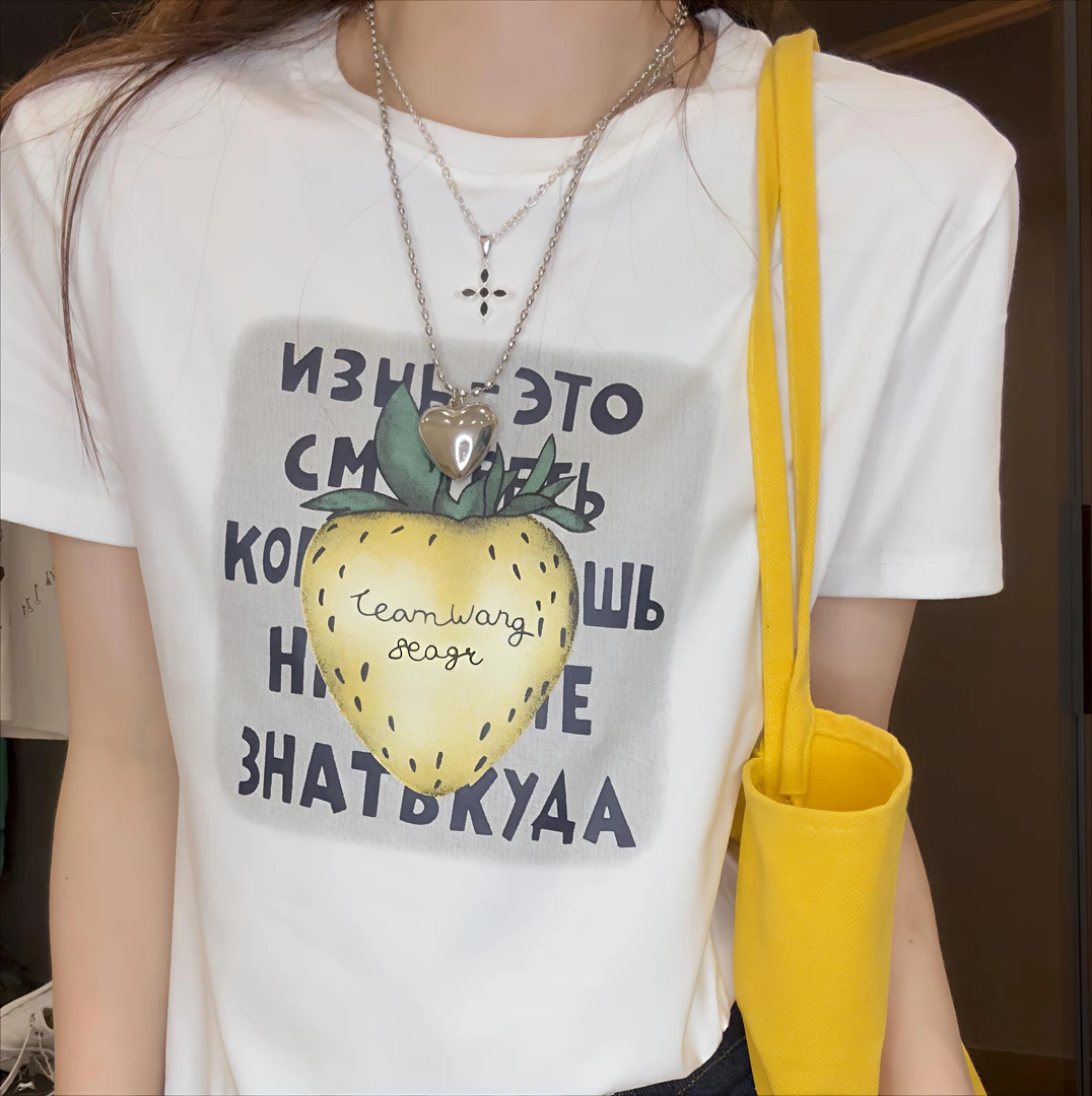 100%纯棉大码短袖T恤夏季女装百搭时尚基础大众圆领印花半袖上衣