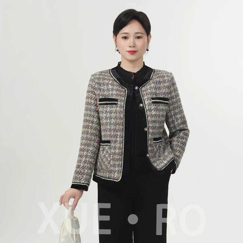 【现货现发】中年妈妈秋装小香风外套中老年女短款洋气时尚夹克上衣