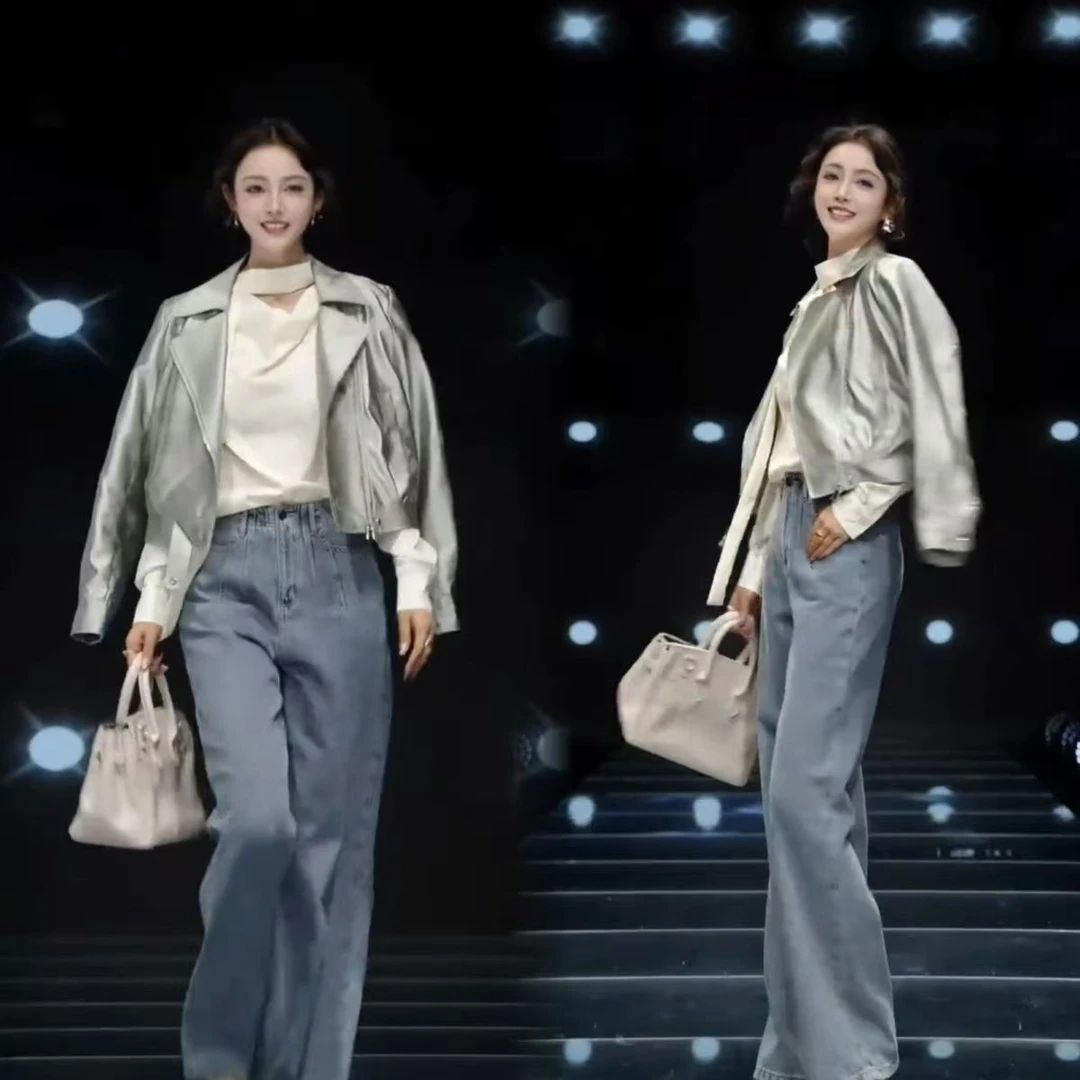 Q25 91505 新款女洋气气质酷飒时尚潮流夹克皮衣外套