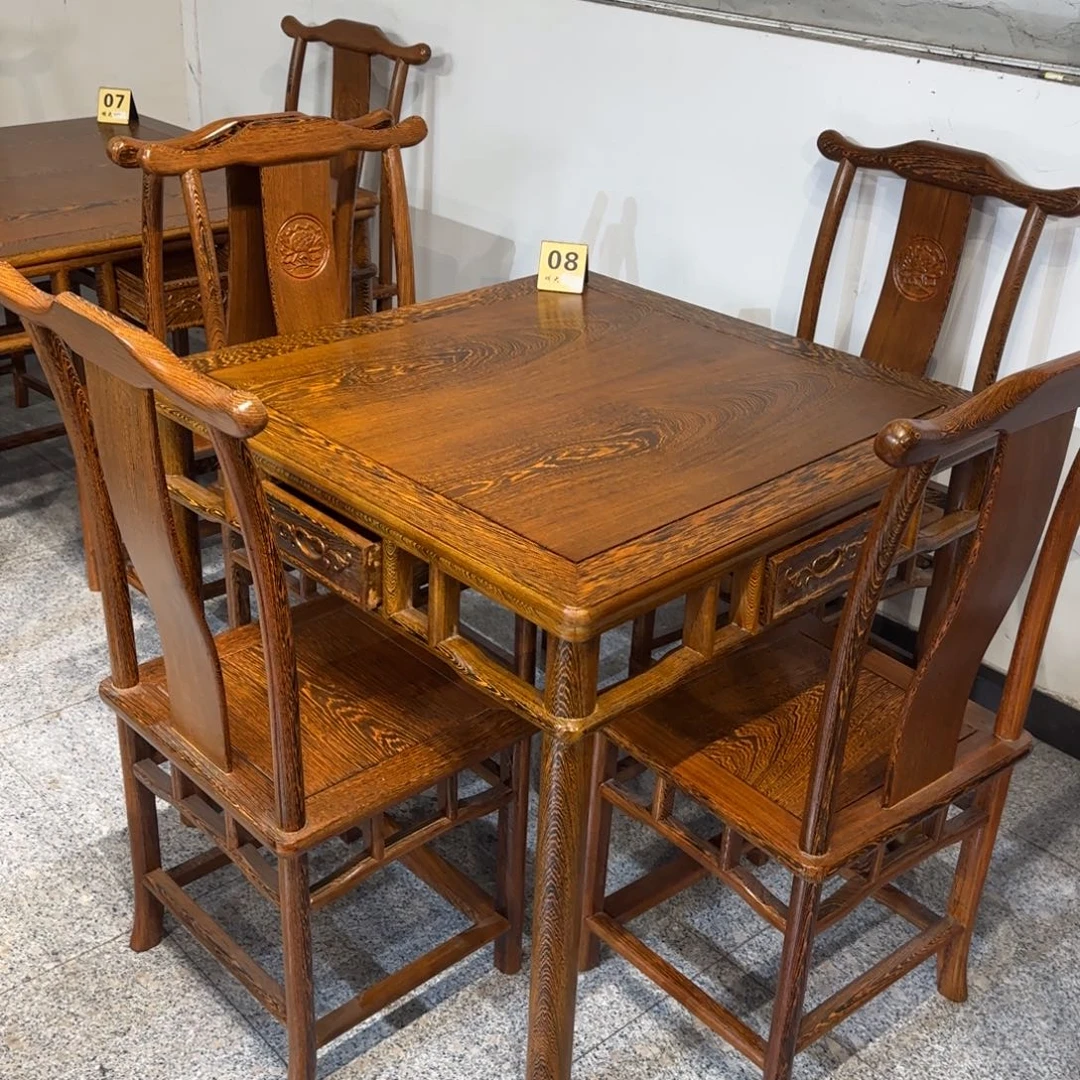 鸡翅木类成套家具90✖️90高78一桌四椅