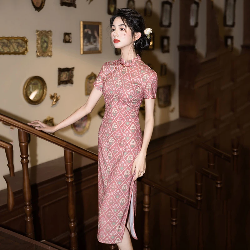 国风新中式长款旗袍改良年轻款2025新款女老上海复古修身短袖夏季