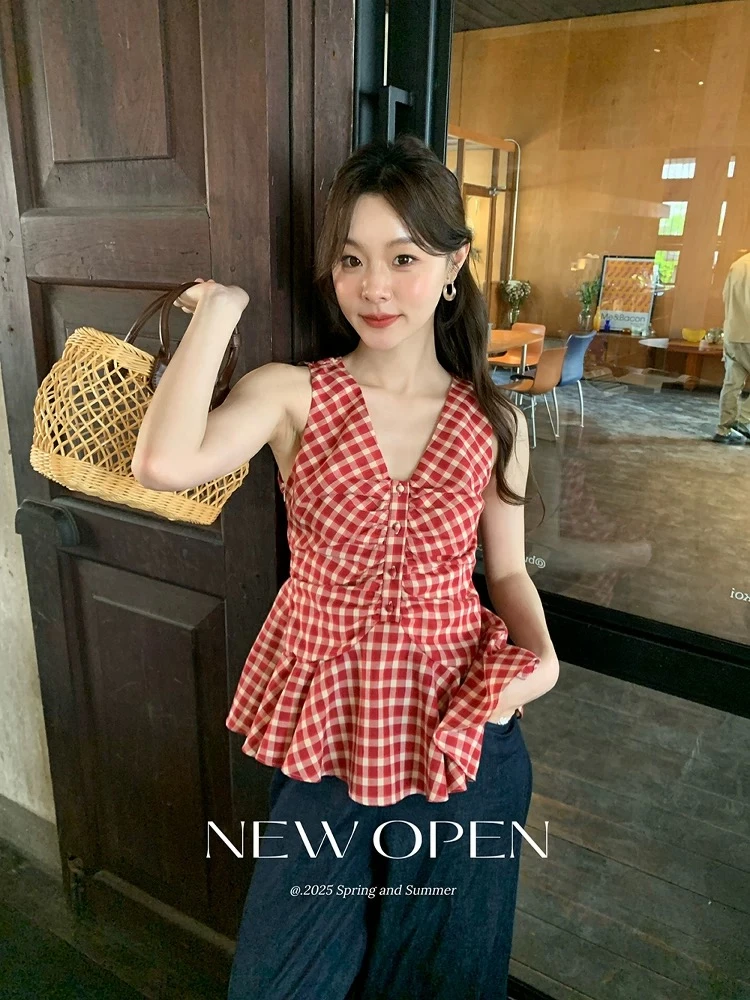 101-300韩系ins温柔风甜美减龄背心裙显瘦连衣裙上衣衬衫宽松4