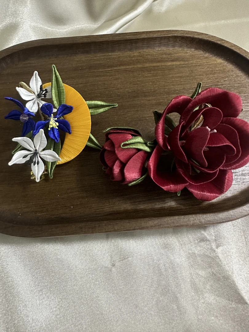非遗绒花 chan h缠花 玫瑰花和月亮