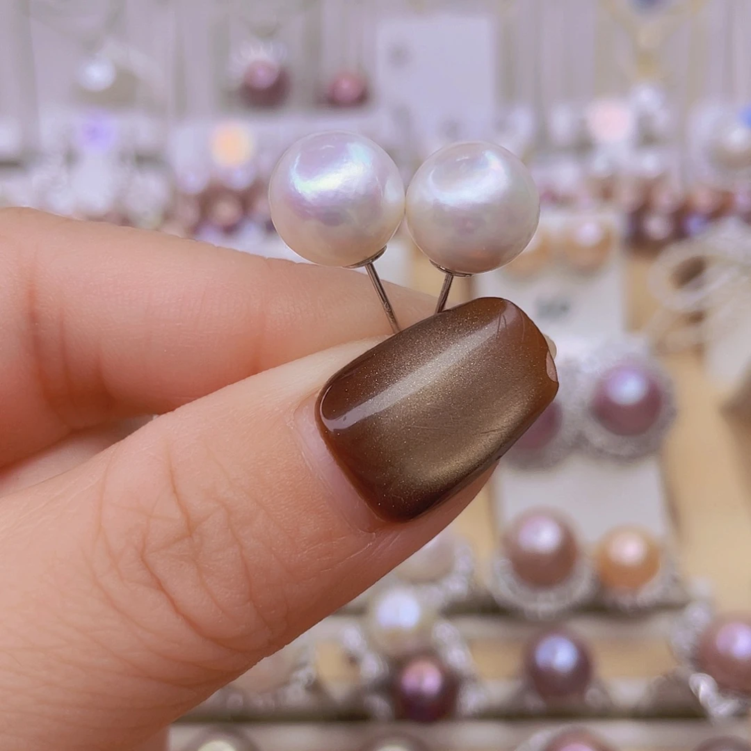 耳饰银S925镶嵌淡水珍珠