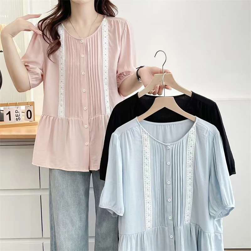 大码衬衫夏季新款上衣显瘦气质宽松女装减龄百搭遮肚子小衫8811