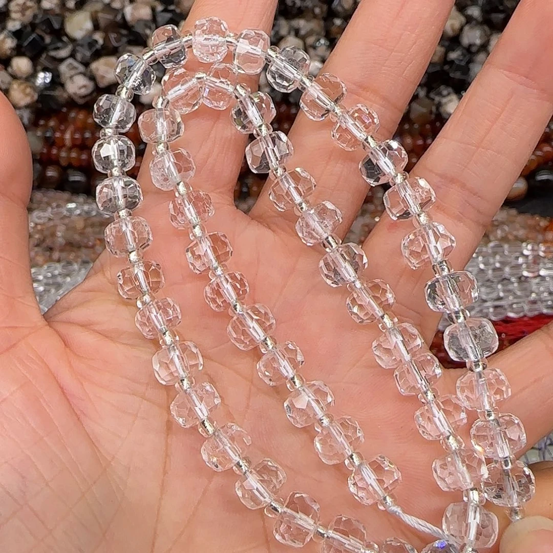 玛瑙/玉髓合金珠宝半成品白水晶车轮7mm一条