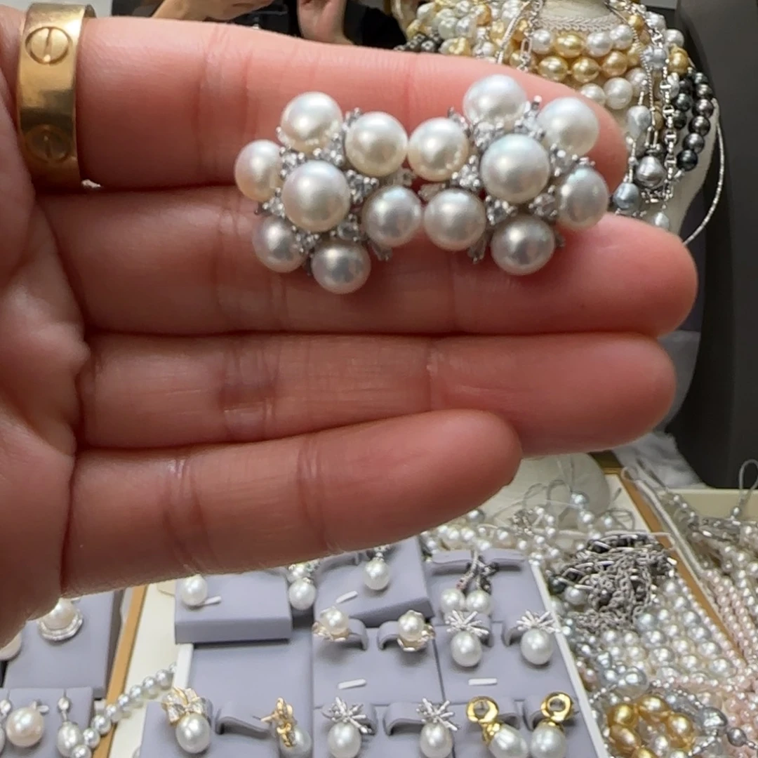 海水珍珠耳饰银S925镶嵌红****心