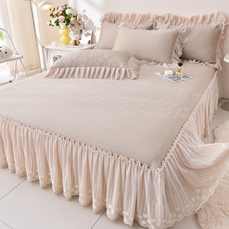 法式冰丝凉席三件套床裙款轻奢高档冰丝豆豆软凉席母婴类奢华床品