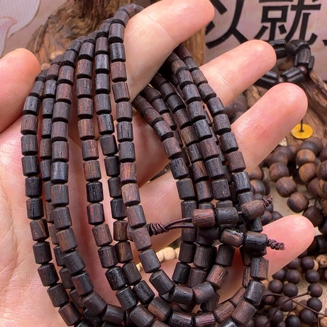 降真香手串/手链4x6桶珠黑油金丝密结甜奶香