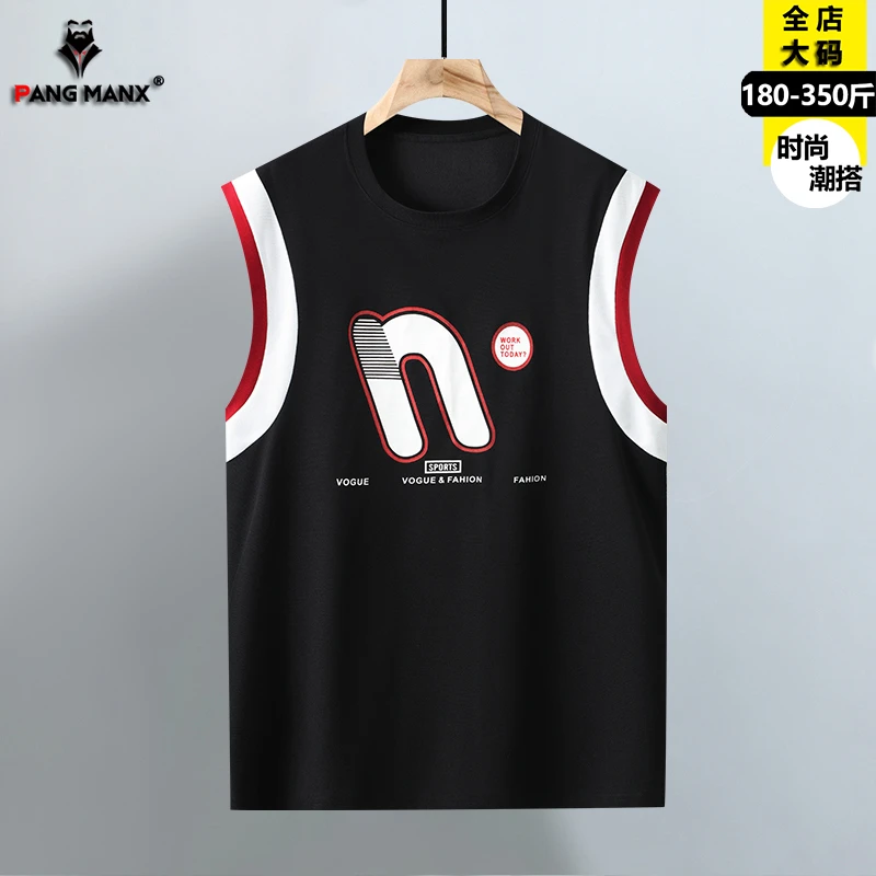 潮牌大码无袖背心宽松加肥加大学生跑步运动胖男生篮球坎肩300斤