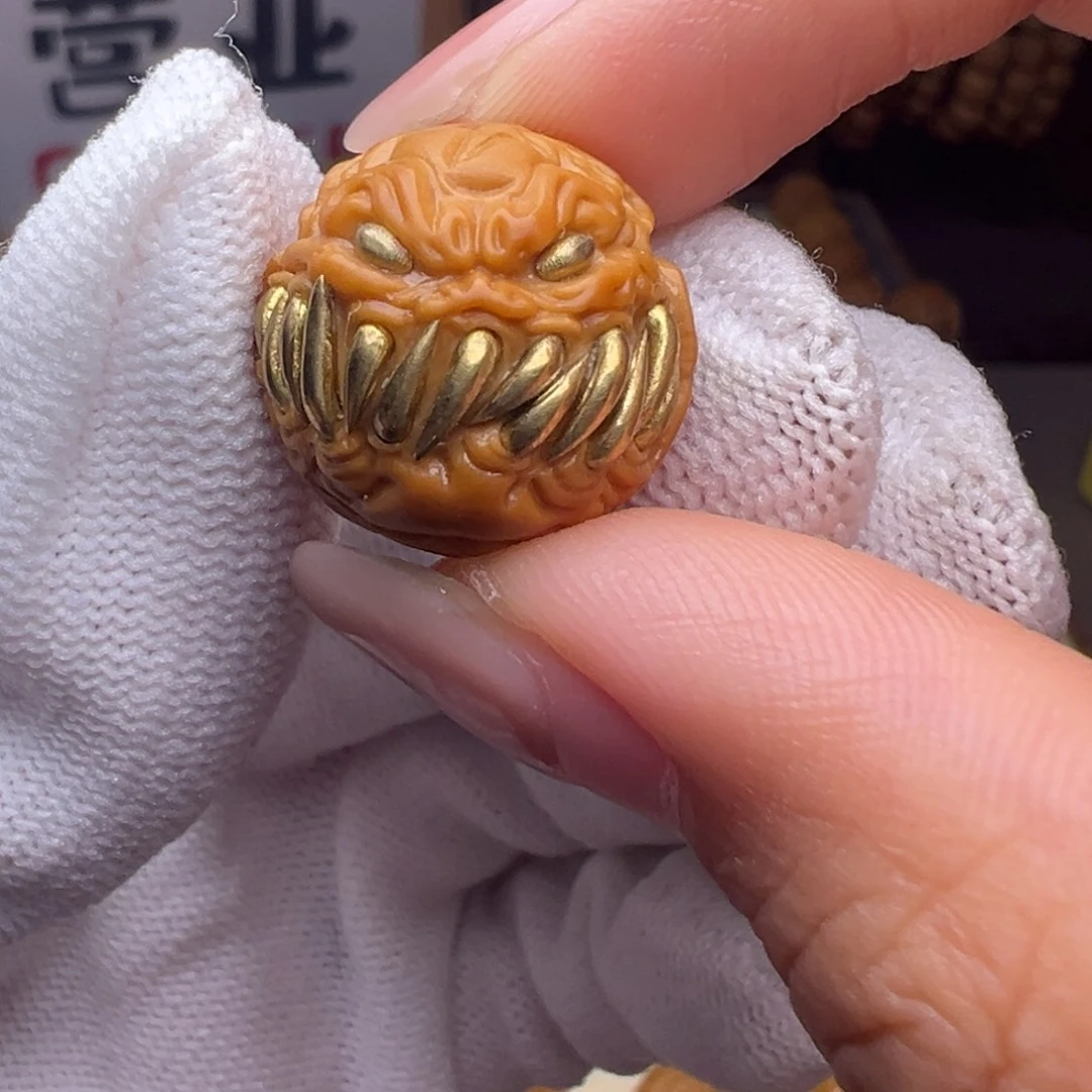 把件猴头核桃镶嵌款吞噬面具恶僧全品有正常封口线