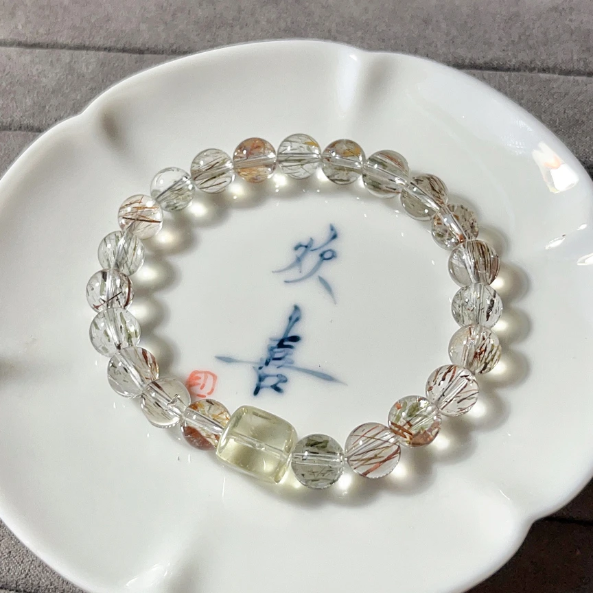 【跳水大漏】天然透体黑金超七发晶手串