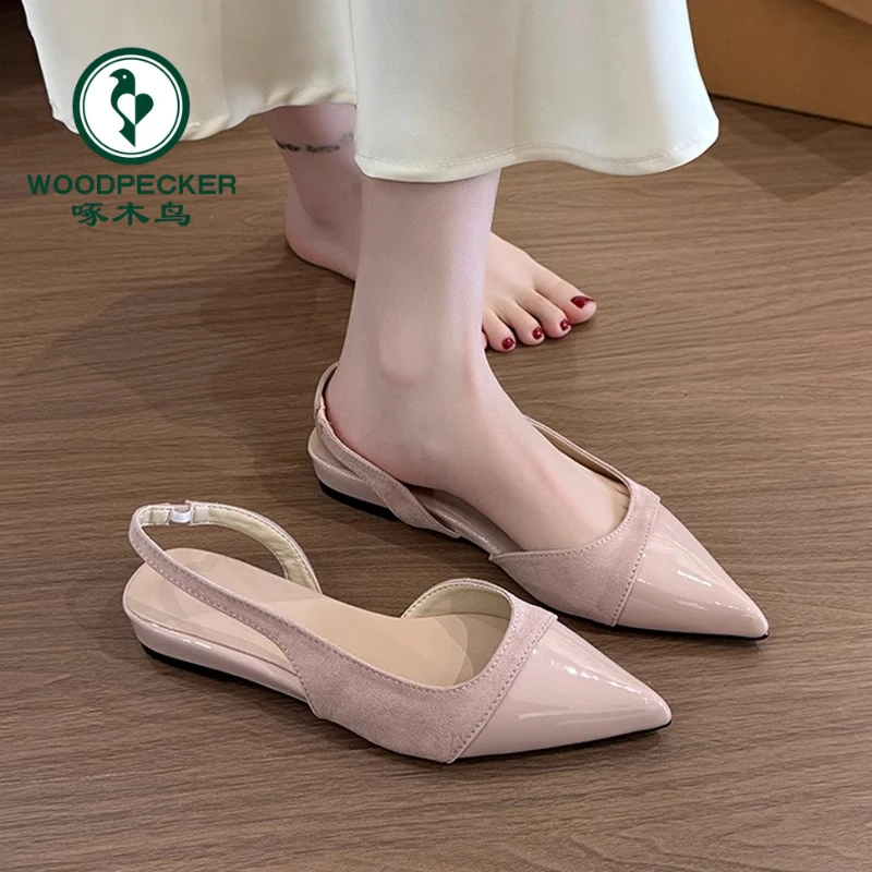 啄木鸟法式百搭包头拖女2025夏季新款气质尖头凉鞋通勤温柔风单鞋