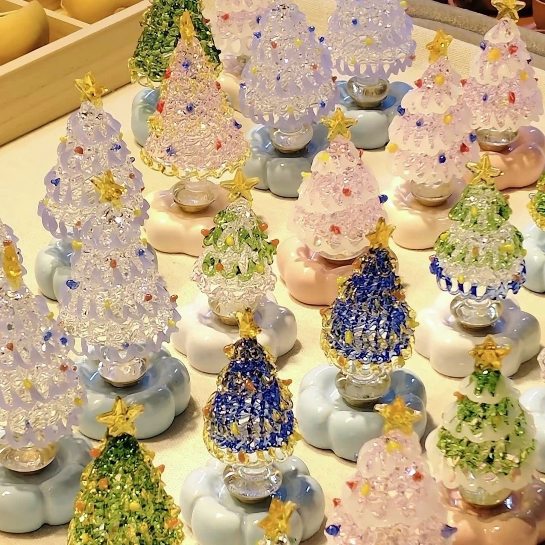 【视频同款】转转圣诞树小摆件景德镇渐变旋转圣诞树可爱治愈摆件