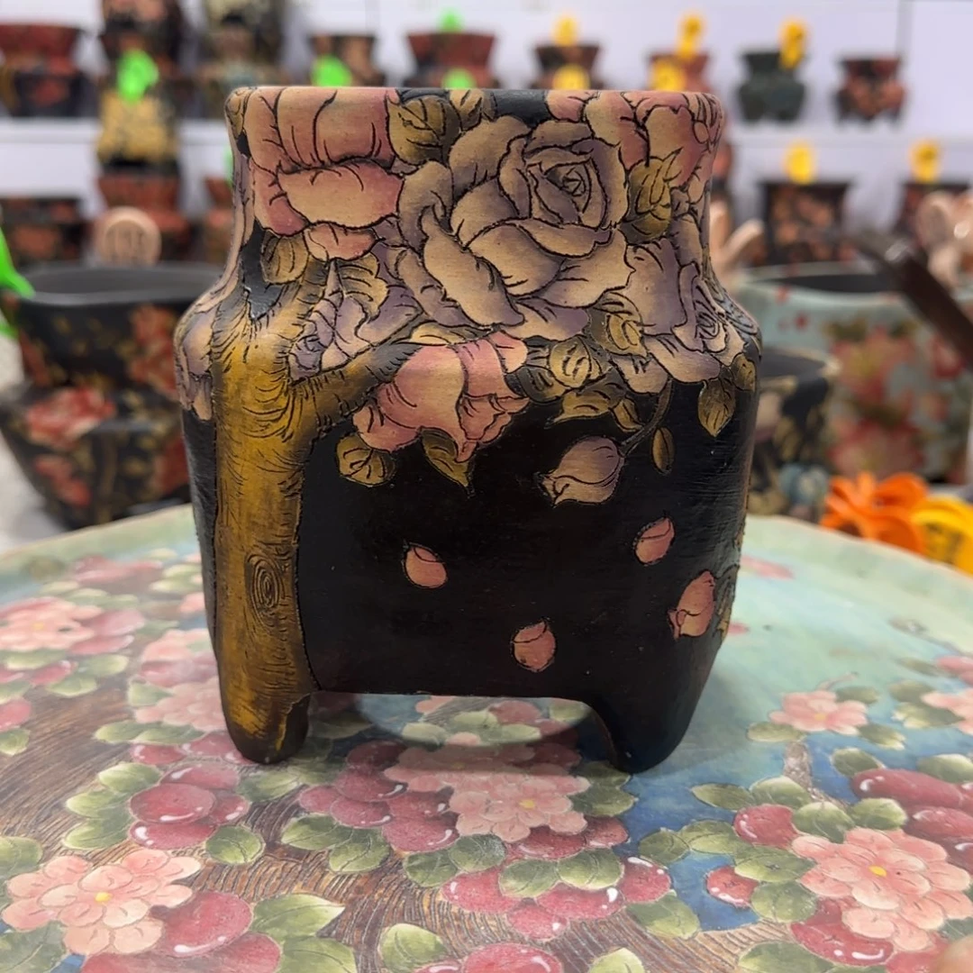 喜****花盆紫砂精品手绘多肉花盆