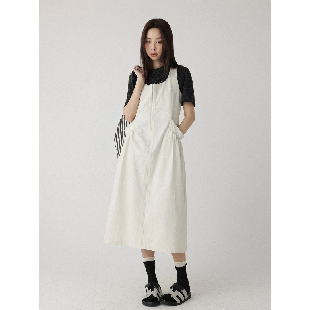 低卡LOWCALORIE ‘海岛热恋’麻花结叠穿款宽肩带大U领无袖连衣裙