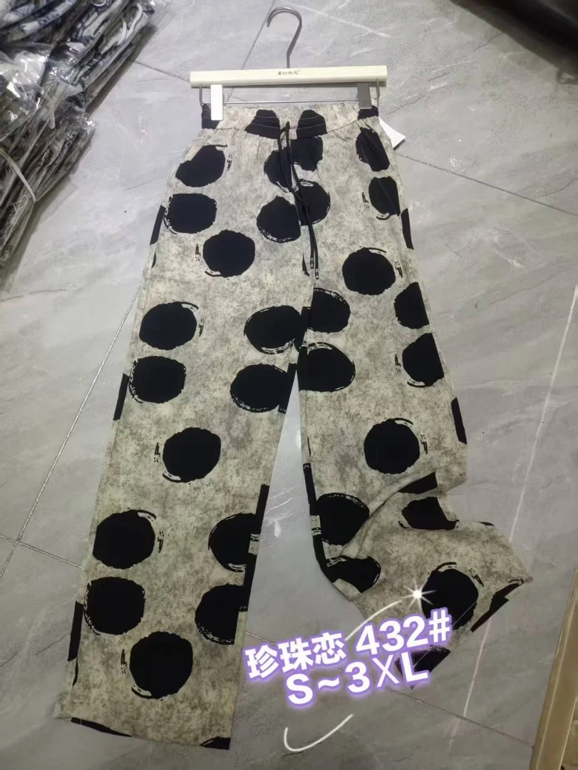 夏季清凉复古印花时尚百搭休闲阔腿女裤