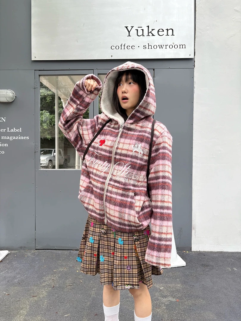 一件短袖的价格！某保259！美式复古格子毛呢羊羔毛加厚外套