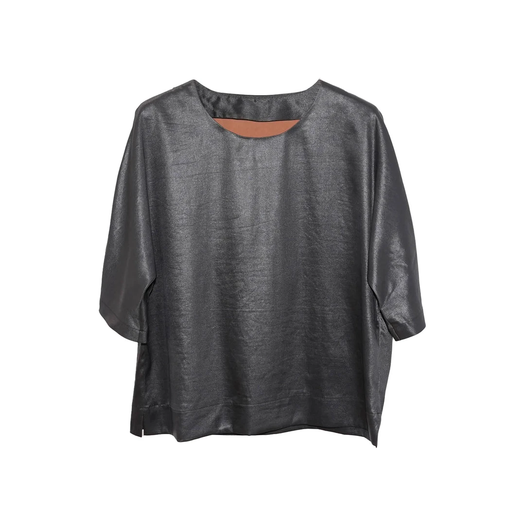 【荣华】QY10033 圆领简约百搭黑色香云纱上衣舒适时尚