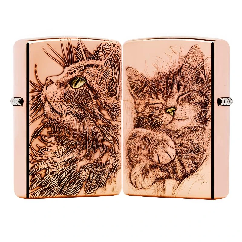 ZIPPO打火机【纯紫铜仰望星空猫】睡猫原装正品男士高端礼品DYJ1