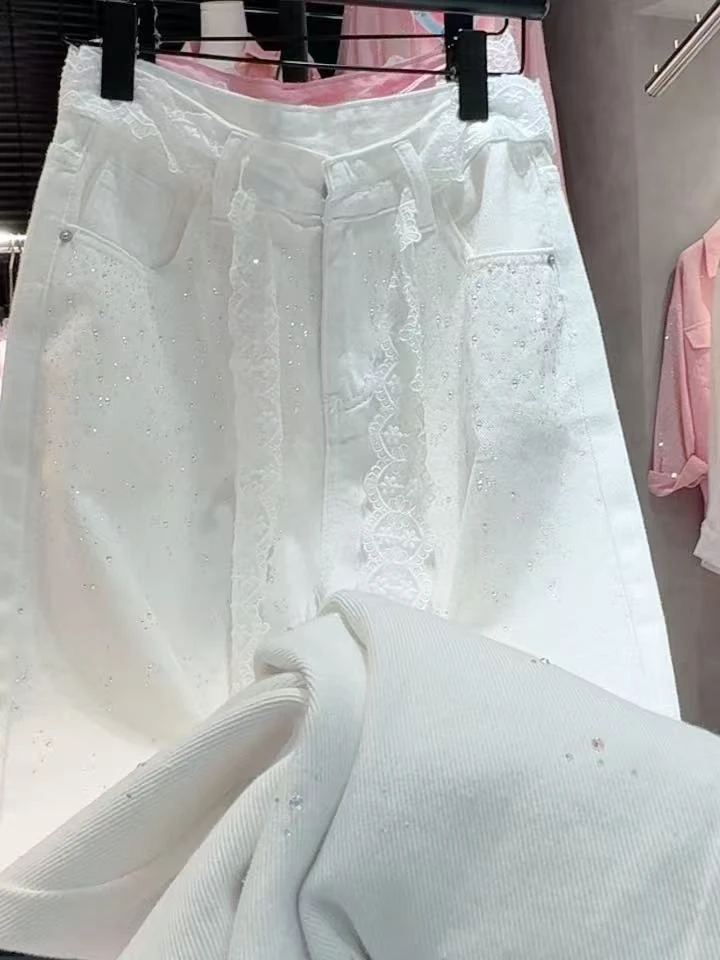 衣2·2025长裤女重工欧货烫钻牛仔裤直筒夏季百搭时尚宽松裤子