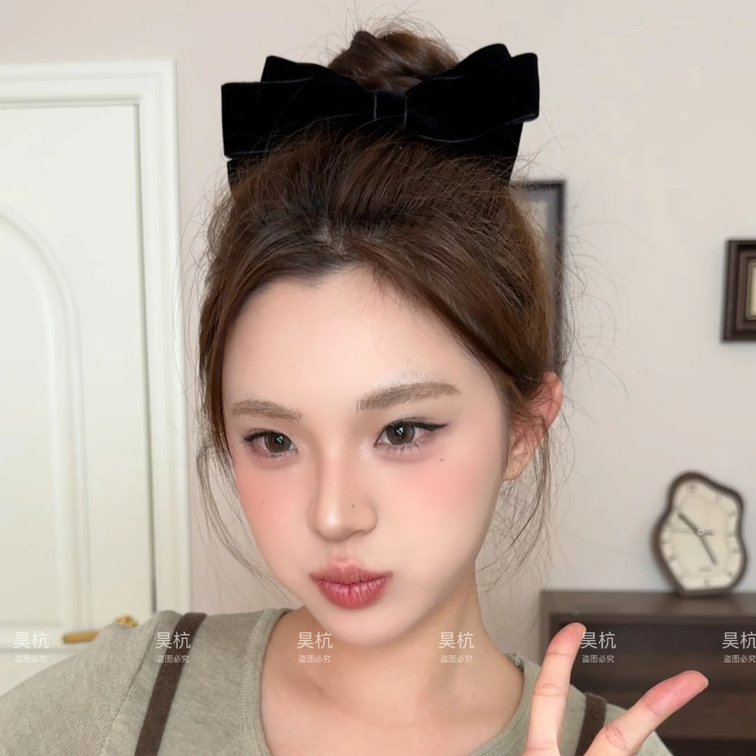 秋日枫叶～丸子夹！露丝同款不规则加大号丝绒蝴蝶结双面丸子抓夹