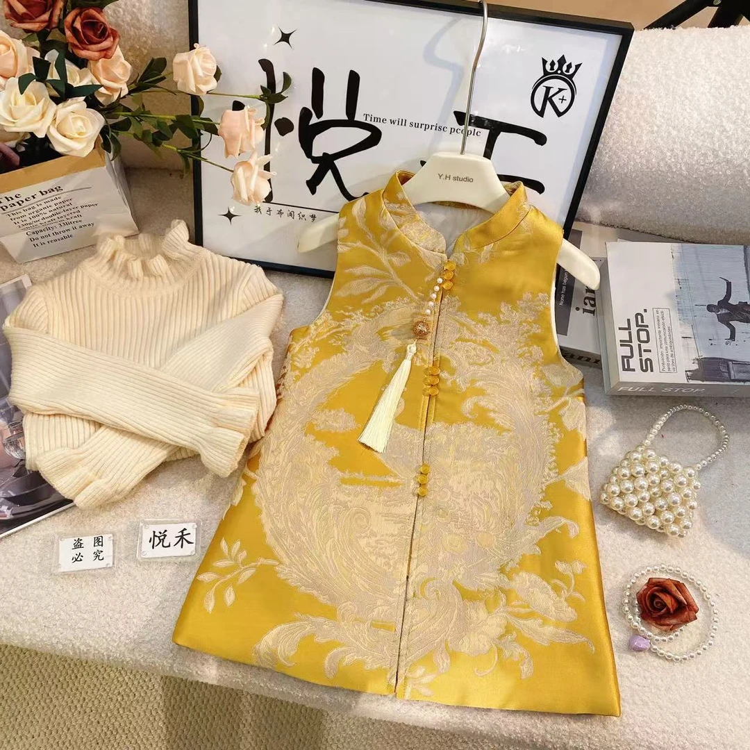 SD萌娃冬装儿童新中式女童背心裙秋冬中国风连衣裙儿童新中式服装