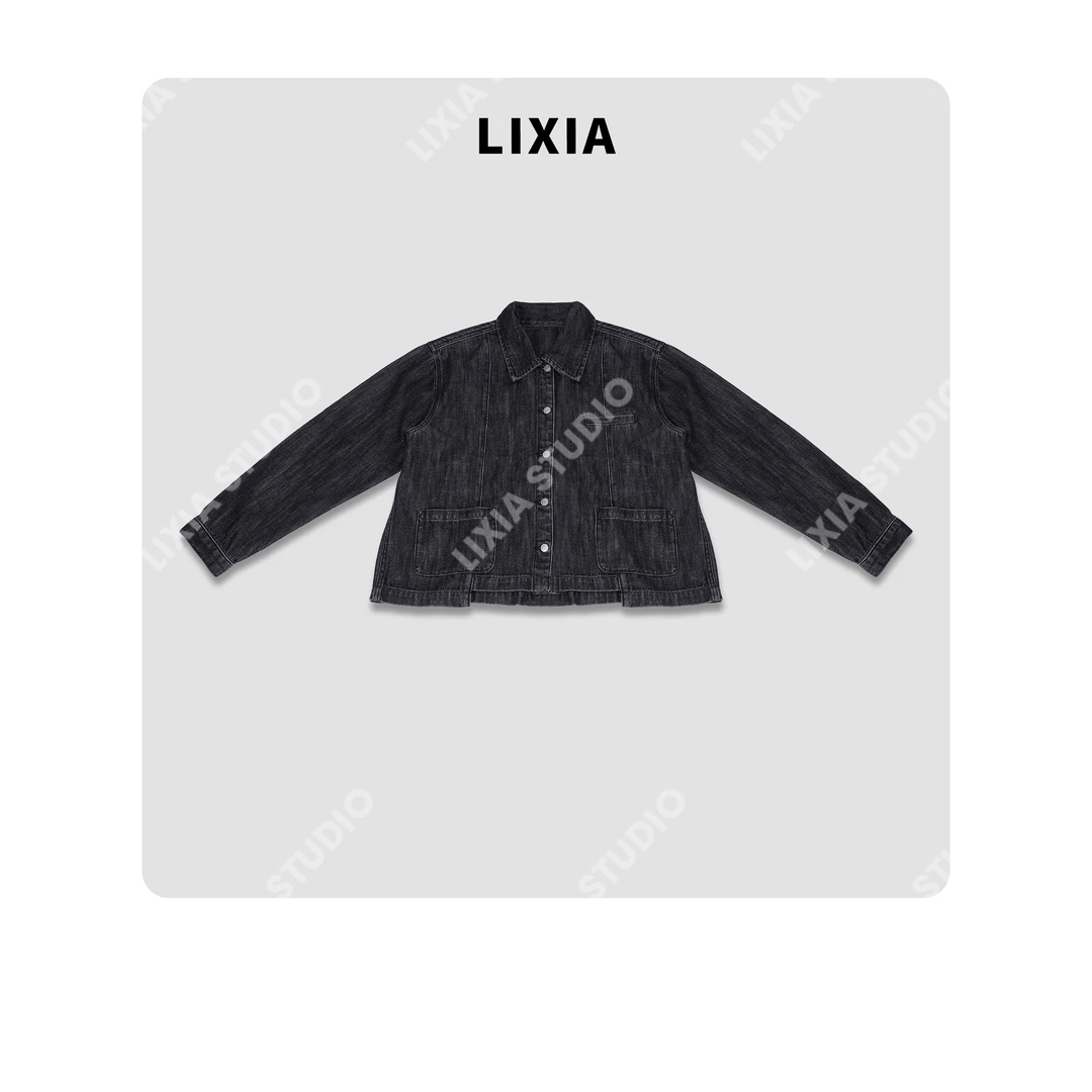 LIXIA【怀旧石墨】休闲时尚重工设计款水洗复古牛仔衣外套-D9929