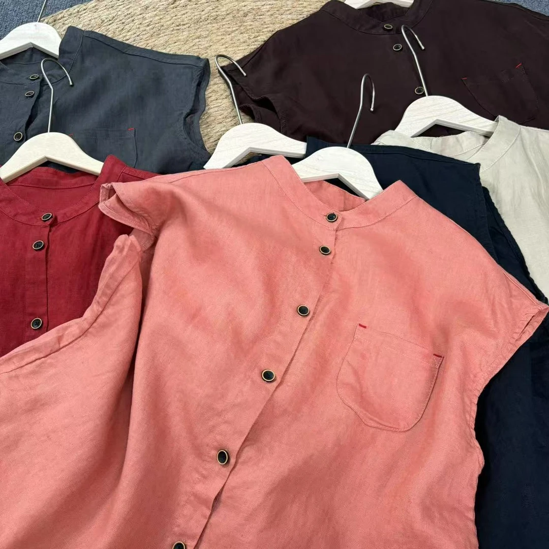 55608夏季新款飞袖亚麻小衬衫