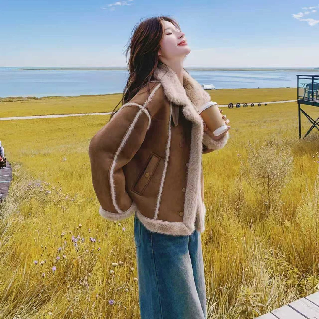 11-20宽松秋冬长袖短款女保暖短外套韩版女士毛绒百搭休闲