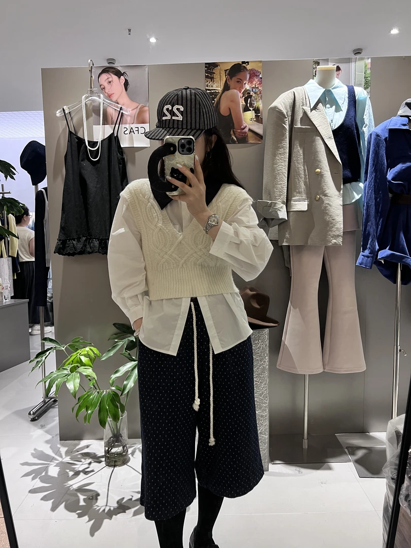系带常规日式波点中裤网红女装3098