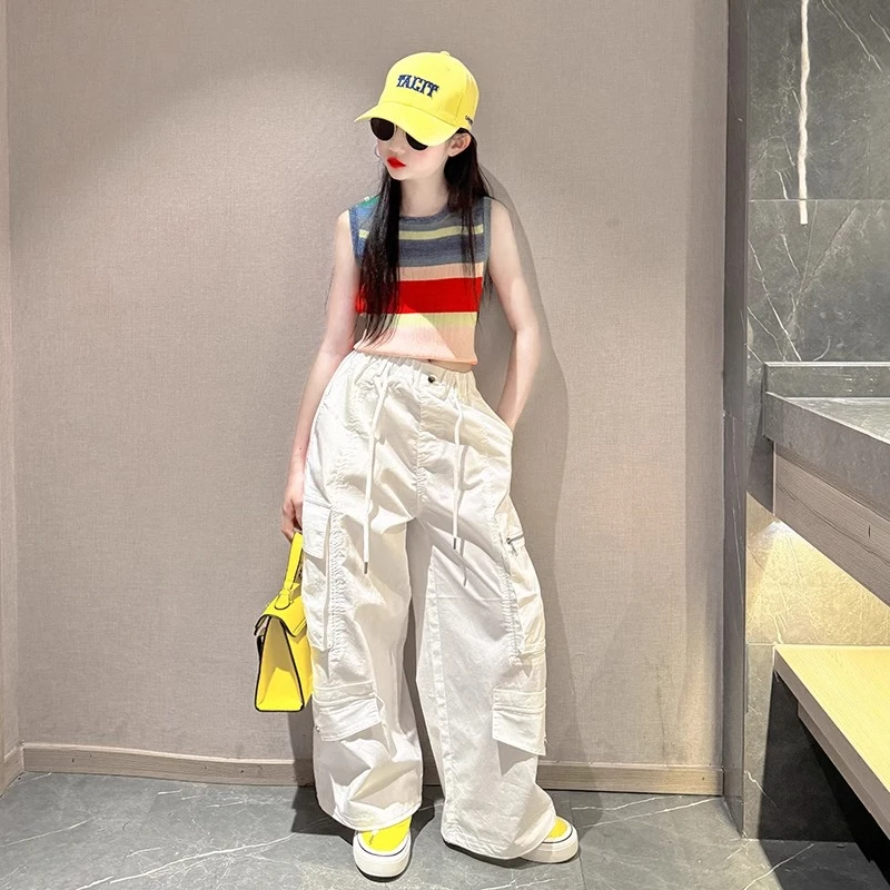 女童夏装工装裤套装2025新款6-12岁15岁中大童休闲洋气潮款两件套