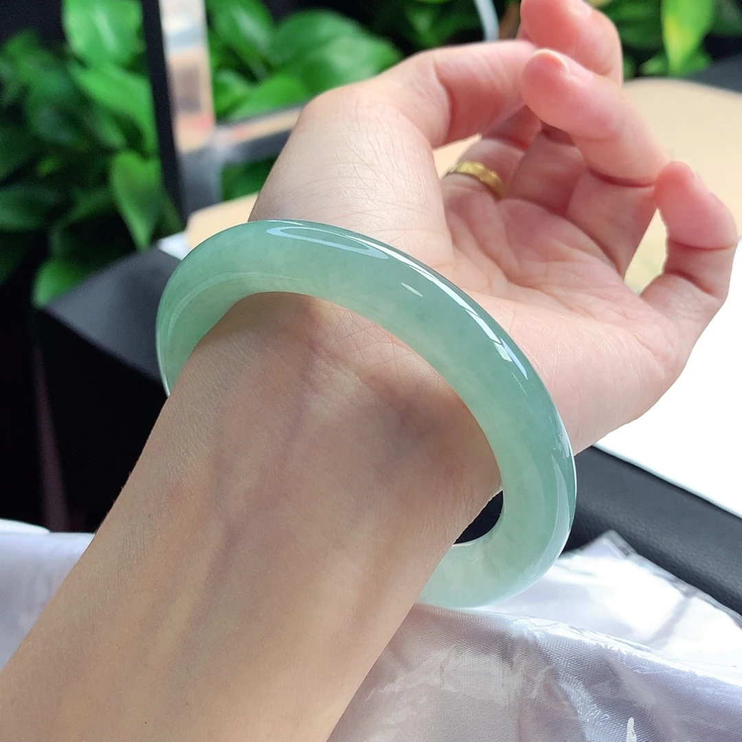 未镶嵌手镯翡翠54-55圈口满色冰湖绿显白显气质10号