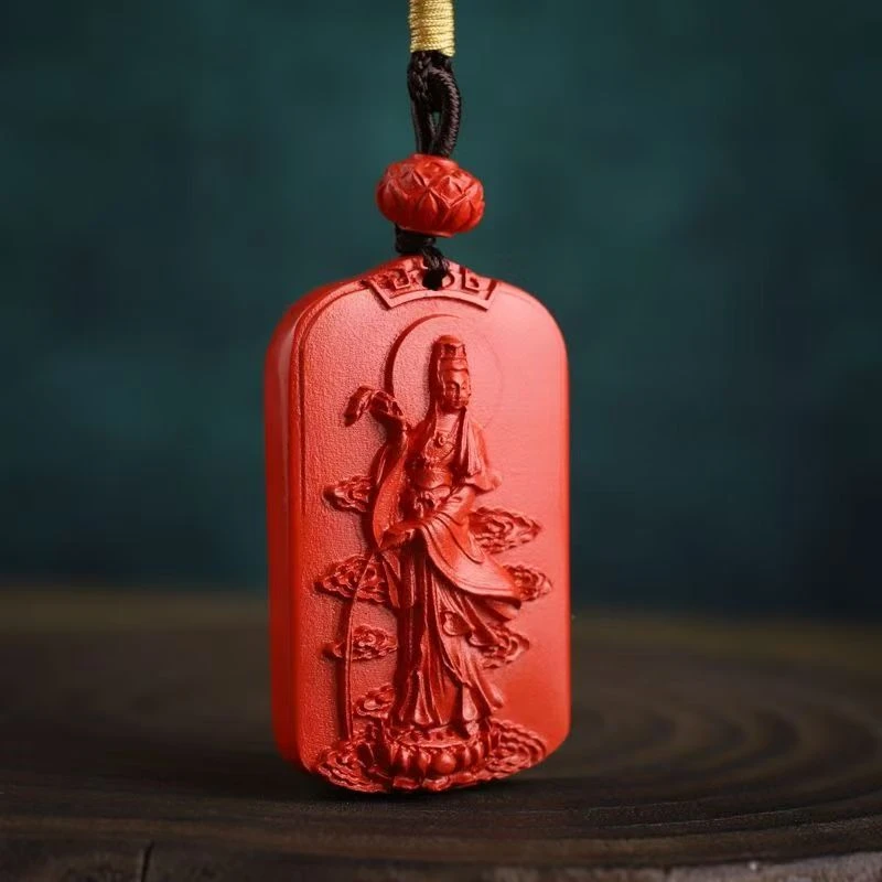 含辰砂工艺品萍萍甄选辰砂高含量蛇年必备红红火火素衣观音牌子